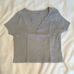 Gray cropped Button-Up Women's Top